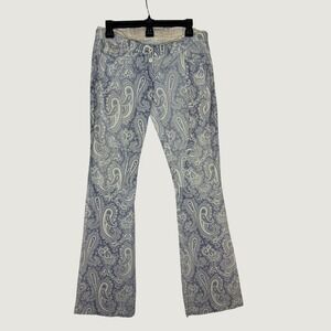 Weber Paisley Print Flare Pants RN116347 Size 28 Blue White Boho Bootcut Stretch